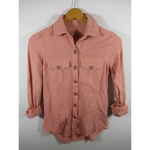 NEW Aeropostale Button Up Shirt Women XS Pink Roll Tab Sleeve